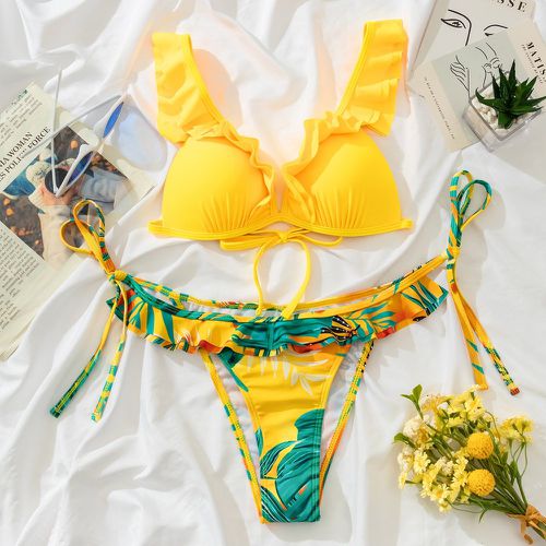 Bikini push-up à imprimé tropical à plis - SHEIN - Modalova