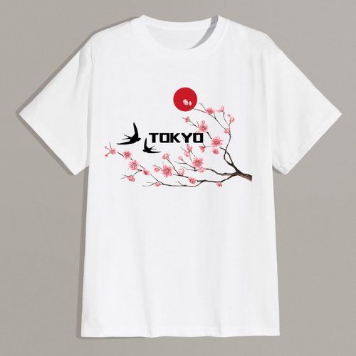T-shirt fleurs de cerisier & à lettres - SHEIN - Modalova