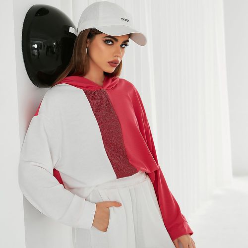 Sweat-shirt à capuche court à blocs de couleurs - SHEIN - Modalova