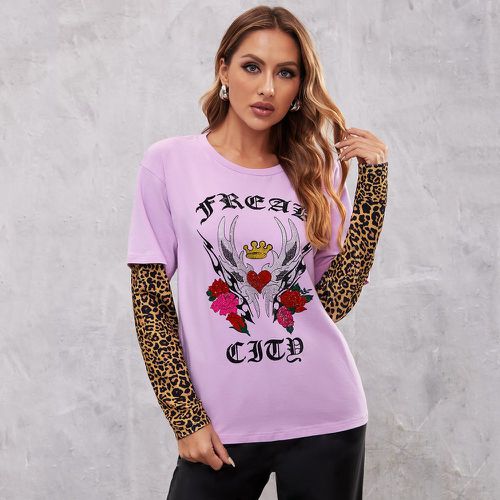 T-shirt à motif lettre fleuri à motif léopard - SHEIN - Modalova