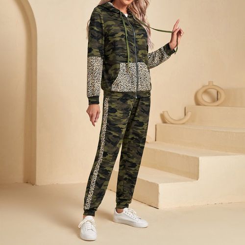 Sweat-shirt à capuche à motif léopard et camouflage à cordon & Pantalon de survêtement - SHEIN - Modalova
