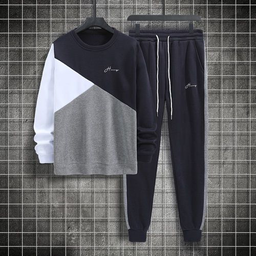 Sweat-shirt thermique blocs de couleur à broderie & Pantalon de survêtement à cordon - SHEIN - Modalova