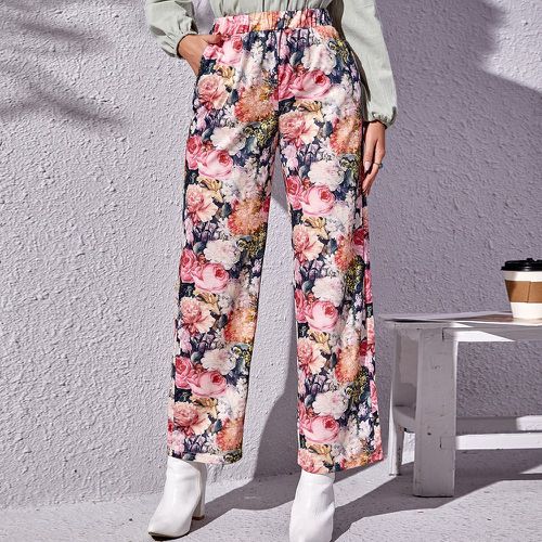 Pantalon à imprimé floral à poches - SHEIN - Modalova