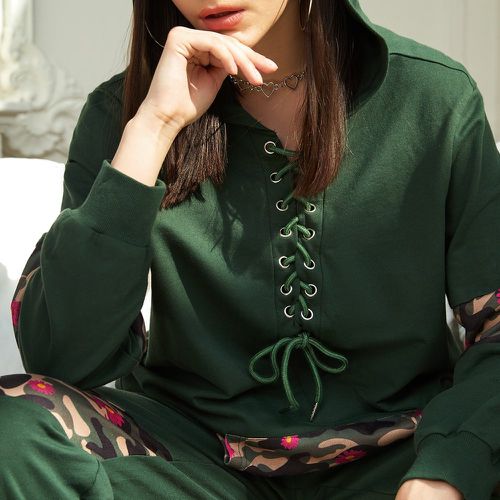 Sweat-shirt à capuche à imprimé floral et camouflage à lacets - SHEIN - Modalova