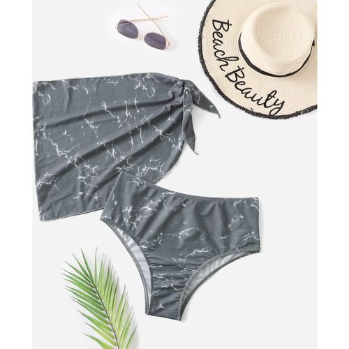 Pièces Bas de bikini à imprimé marbré taille haute & Jupe de plage - SHEIN - Modalova