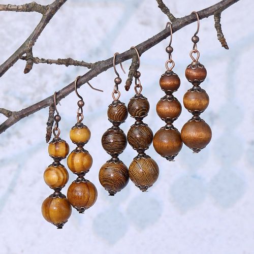 Paires Pendants d'oreilles en bois à perles - SHEIN - Modalova