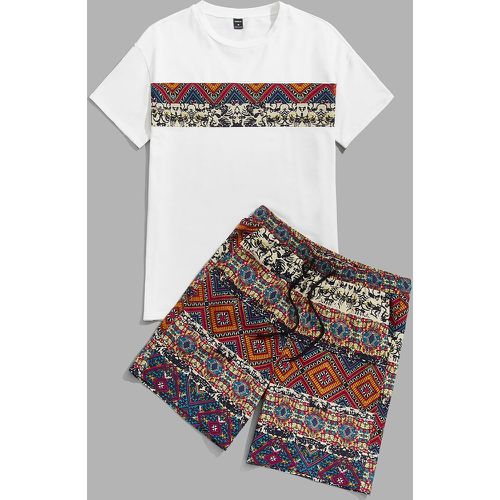 T-shirt à imprimé géométrique & Short à cordon - SHEIN - Modalova