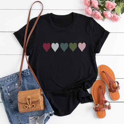 T-shirt à carreaux & à imprimé cœur - SHEIN - Modalova