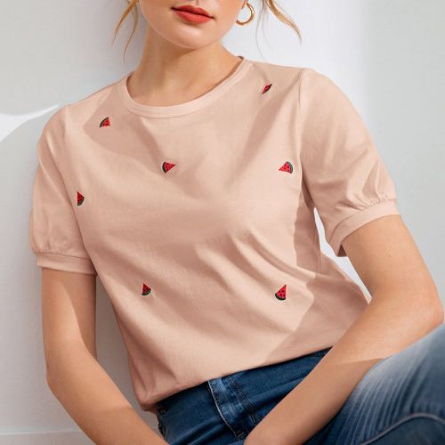 T-shirt manches bouffantes pastèque à broderie - SHEIN - Modalova