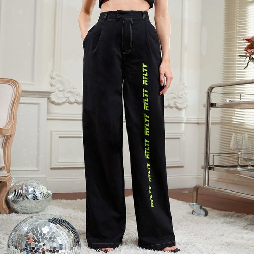 Pantalon taille haute à lettres à piqûre - SHEIN - Modalova