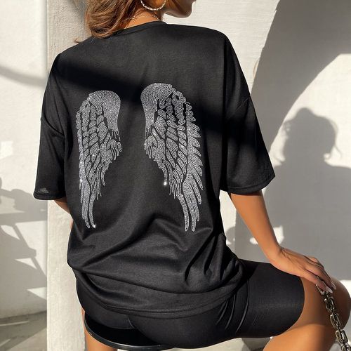 T-shirt à strass à motif aile - SHEIN - Modalova