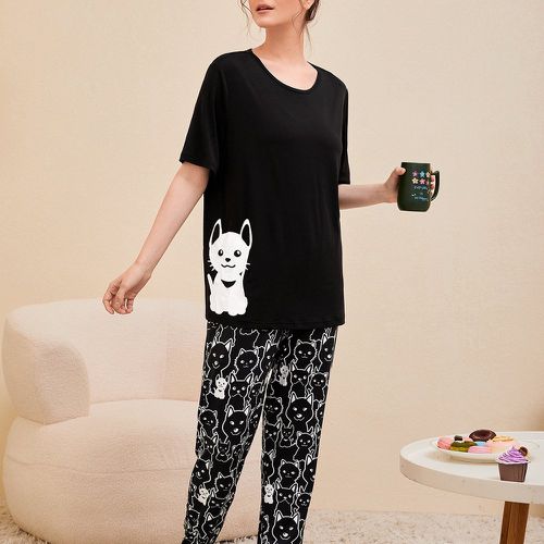 T-shirt unicolore & dessin animé Pantalon Ensemble de pyjama - SHEIN - Modalova