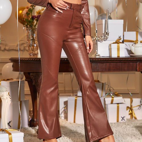Pantalon évasé taille haute zippé en cuir PU - SHEIN - Modalova