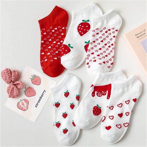 Paires Chaussettes cœur & à imprimé fraise - SHEIN - Modalova