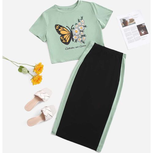T-shirt à motif lettre et papillon à imprimé et Jupe - SHEIN - Modalova