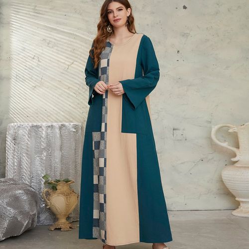 Robe tunique à imprimé patchwork à blocs de couleurs avec poches - SHEIN - Modalova