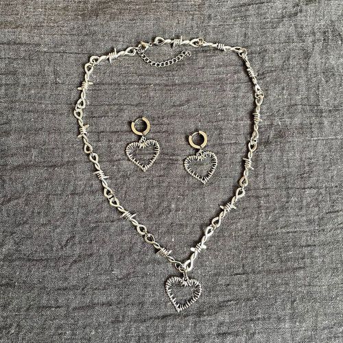 Pièces Pendants d'oreilles à cœur & Collier avec pendentif - SHEIN - Modalova
