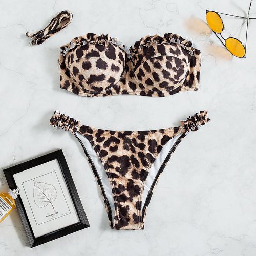 Bikini léopard à plis push-up - SHEIN - Modalova