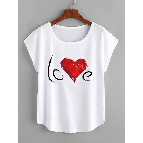 T-shirt à imprimé cœur et lettre à manches chauve-souris - SHEIN - Modalova