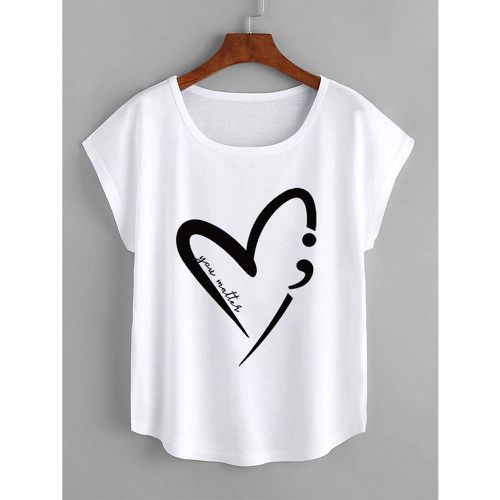 T-shirt à imprimé cœur et lettre manches chauve-souris - SHEIN - Modalova