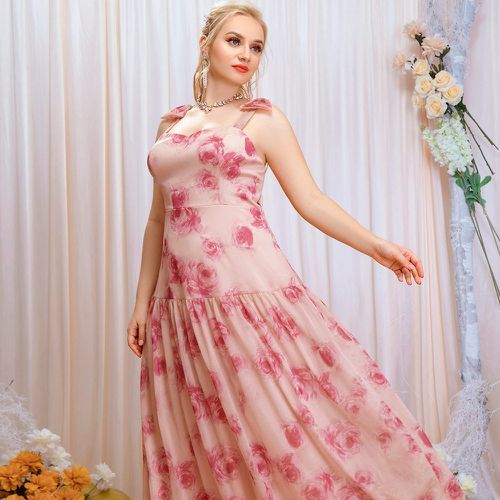 Robe de demoiselle d'honneur à fines brides à imprimé floral à nœuds à volants - SHEIN - Modalova
