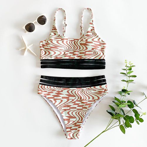 Bikini abstrait à carreaux avec tulle - SHEIN - Modalova