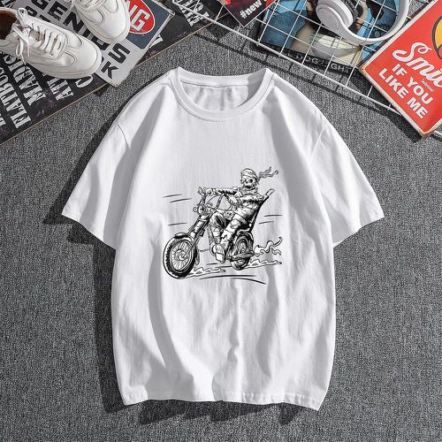 T-shirt à imprimé moto et squelette - SHEIN - Modalova