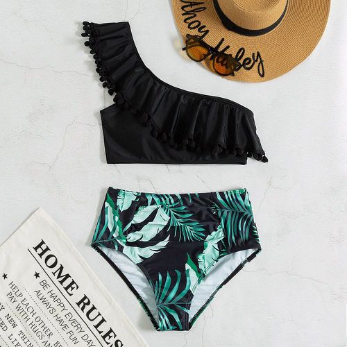 Bikini à imprimé tropical à pompons - SHEIN - Modalova