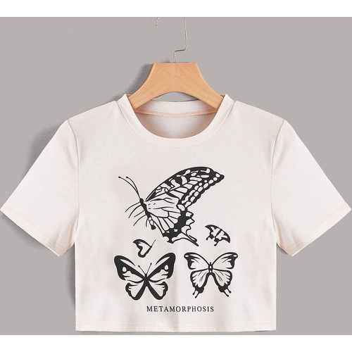 T-shirt court papillon à lettres - SHEIN - Modalova
