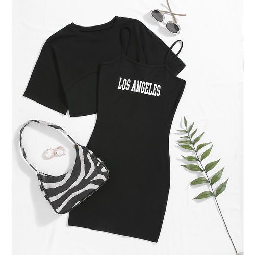 T-shirt asymétrique & à lettres Robe à fines brides - SHEIN - Modalova