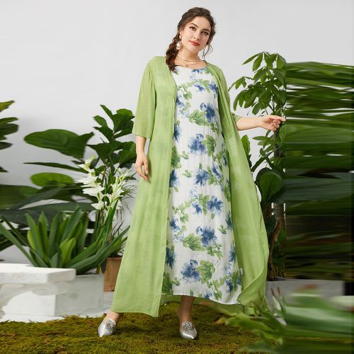 Robe tunique à imprimé floral & Manteau long ouvert - SHEIN - Modalova