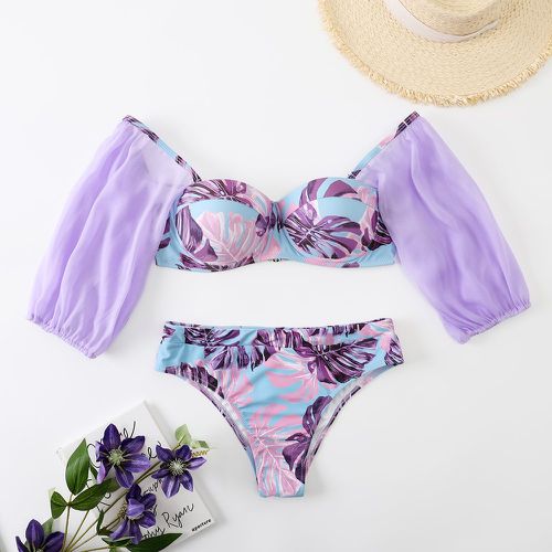 Bikini push-up à imprimé tropical avec tulle - SHEIN - Modalova