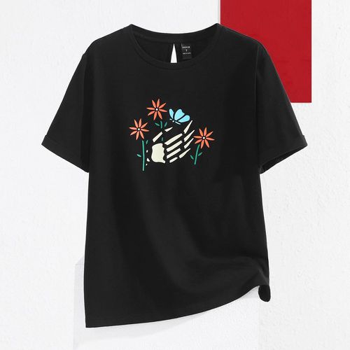 T-shirt squelette main & fleuri torsadé - SHEIN - Modalova