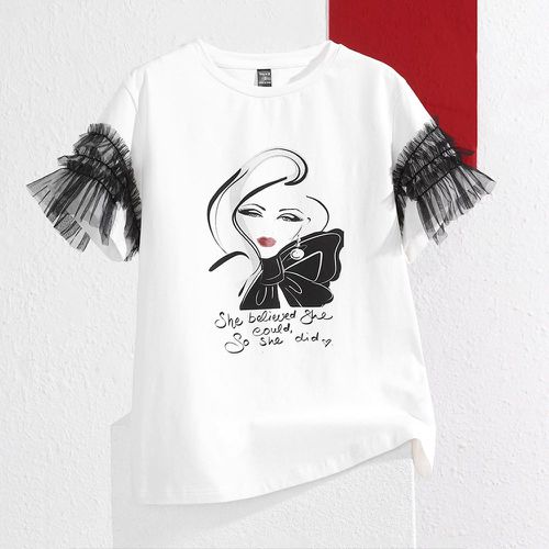 T-shirt à motif figure et slogan avec tulle - SHEIN - Modalova