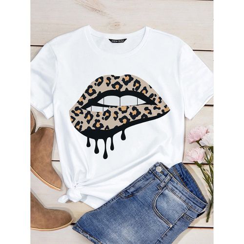 T-shirt à léopard à imprimé lèvre - SHEIN - Modalova