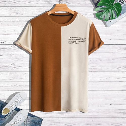 T-shirt à blocs de couleurs à motif slogan - SHEIN - Modalova