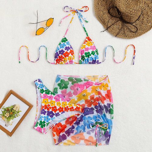 Pièces Bikini ras-du-cou à imprimé floral & Jupe de plage - SHEIN - Modalova