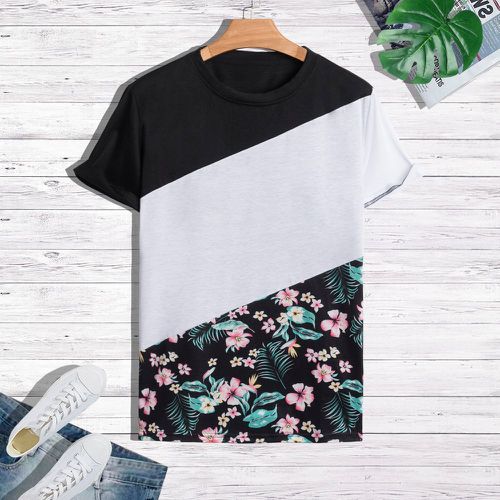 T-shirt à imprimé tropical blocs de couleur - SHEIN - Modalova