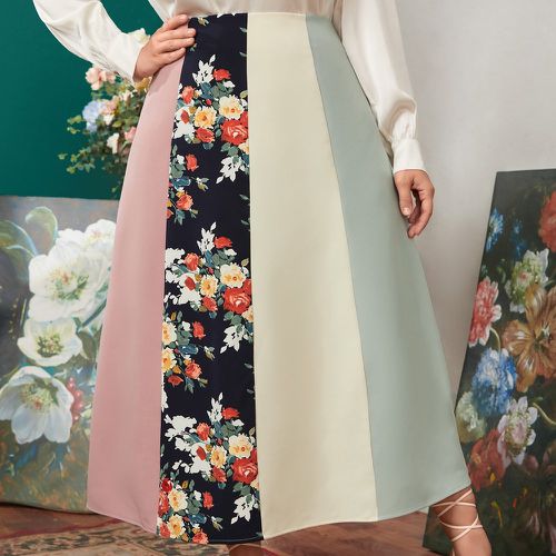 Jupe taille haute à blocs de couleurs à imprimé floral - SHEIN - Modalova