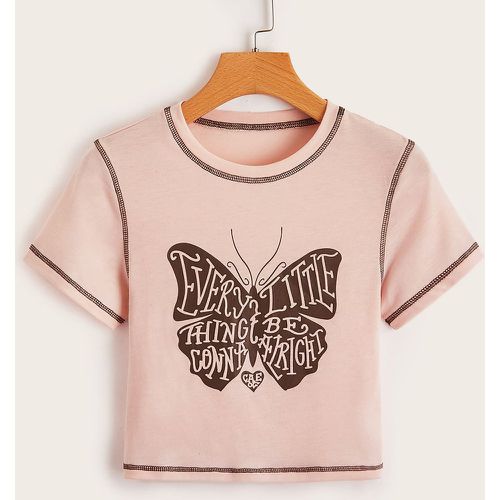 T-shirt court à couture lettre papillon - SHEIN - Modalova