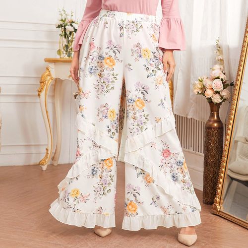 Pantalon ample à imprimé floral à volants - SHEIN - Modalova