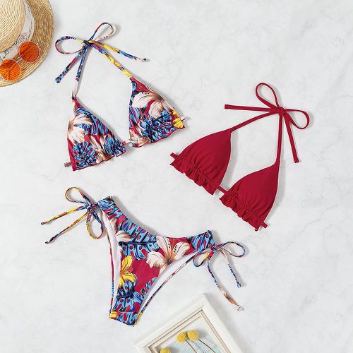 Pièces Bikini triangulaire ras-du-cou à imprimé tropical à plis - SHEIN - Modalova