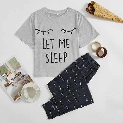 Ensemble pyjama pantalon & t-shirt à motif cils et slogan - SHEIN - Modalova