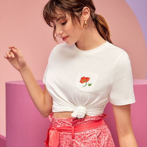 T-shirt à imprimé floral patch à poche - SHEIN - Modalova
