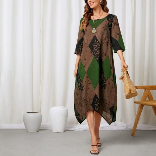 Robe tunique losange & à imprimé floral asymétrique - SHEIN - Modalova