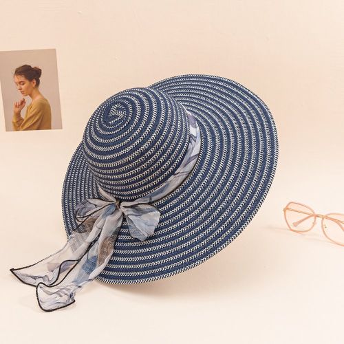 Chapeau de paille à rayures à détail foulard - SHEIN - Modalova