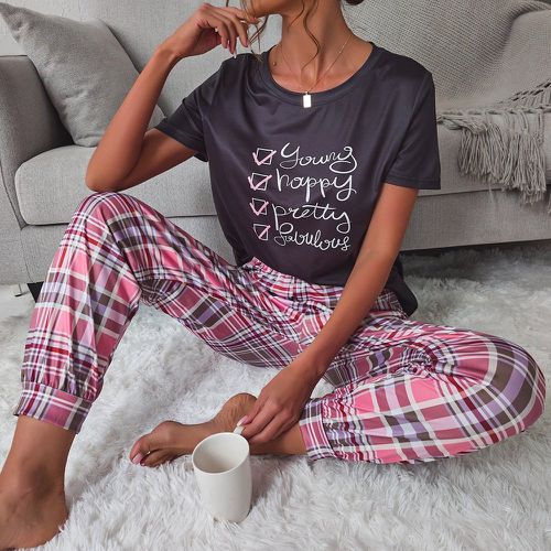 Ensemble de pyjama avec imprimé lettre et carreaux - SHEIN - Modalova
