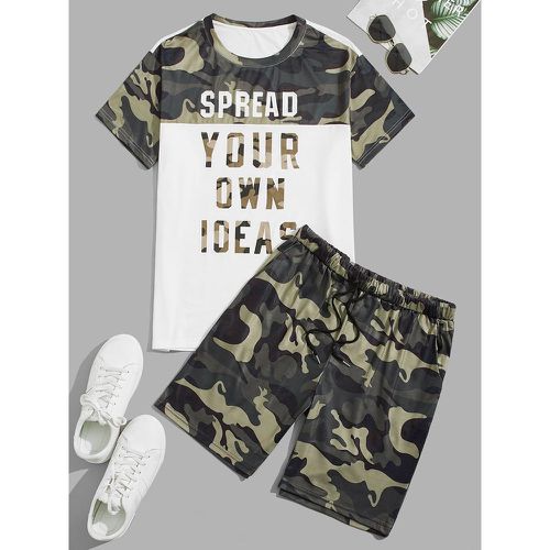 T-shirt à imprimé slogan et camouflage & Short à cordon - SHEIN - Modalova