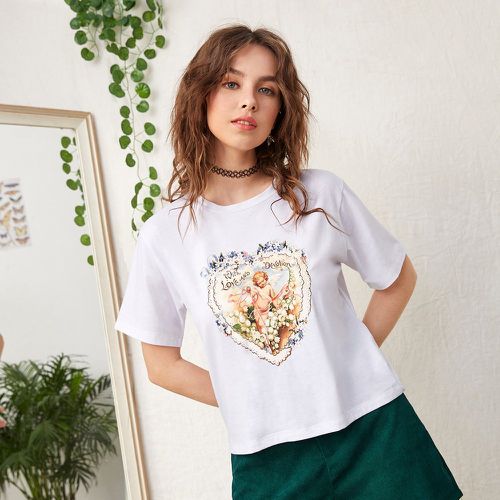 T-shirt à imprimé lettre ange et fleur - SHEIN - Modalova