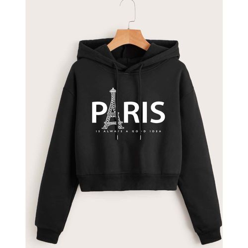 Sweat-shirt à capuche tour Eiffel & à motif slogan à cordon à doublure thermique - SHEIN - Modalova